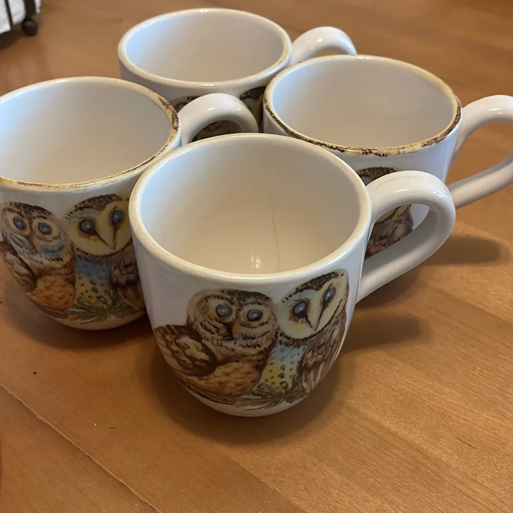 Vintage style owl salad plates and mugs